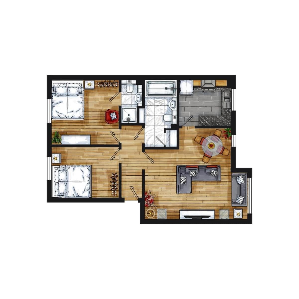 2 Bed Flat, Dedicated Workspace, Parking, 4ktv Londra